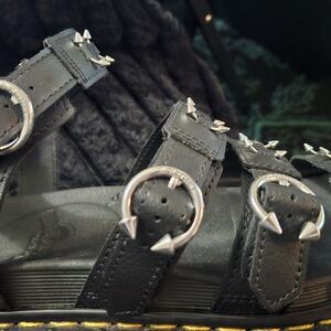 Black Studded Leather Sandals